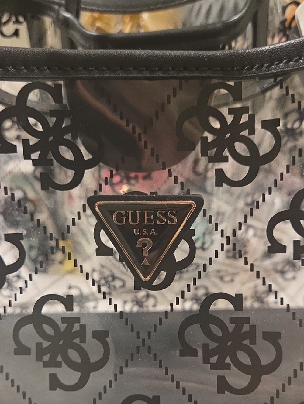 GUESS Clear Logo Tote with Black Trim - Picture 4 of 10